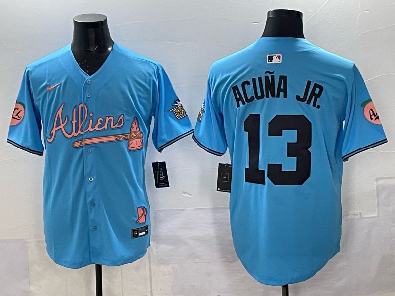 Men Atlanta Braves Nike #13 Acuna jr Light blue 5th generation Joint Name 2025 MLB Jersey 01